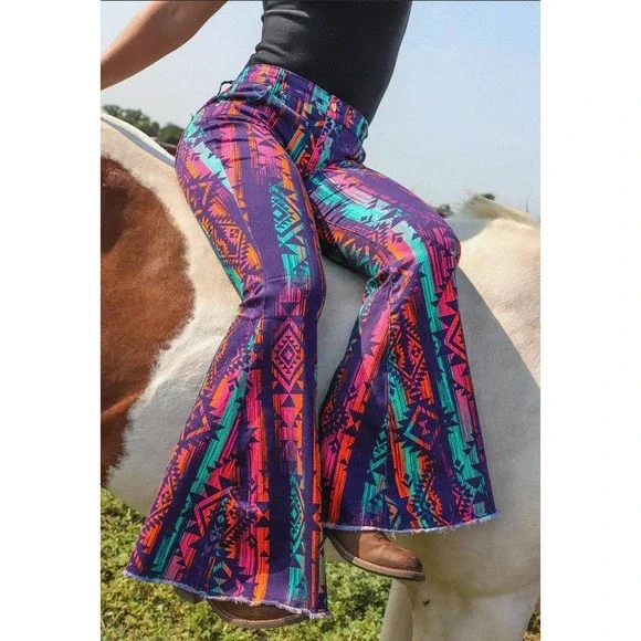 Ranch Dress'N | Pants & Jumpsuits | Ranch Dressn Purple Aztec High Rise 36  Super Flare Womens Sz 8 | Poshmark